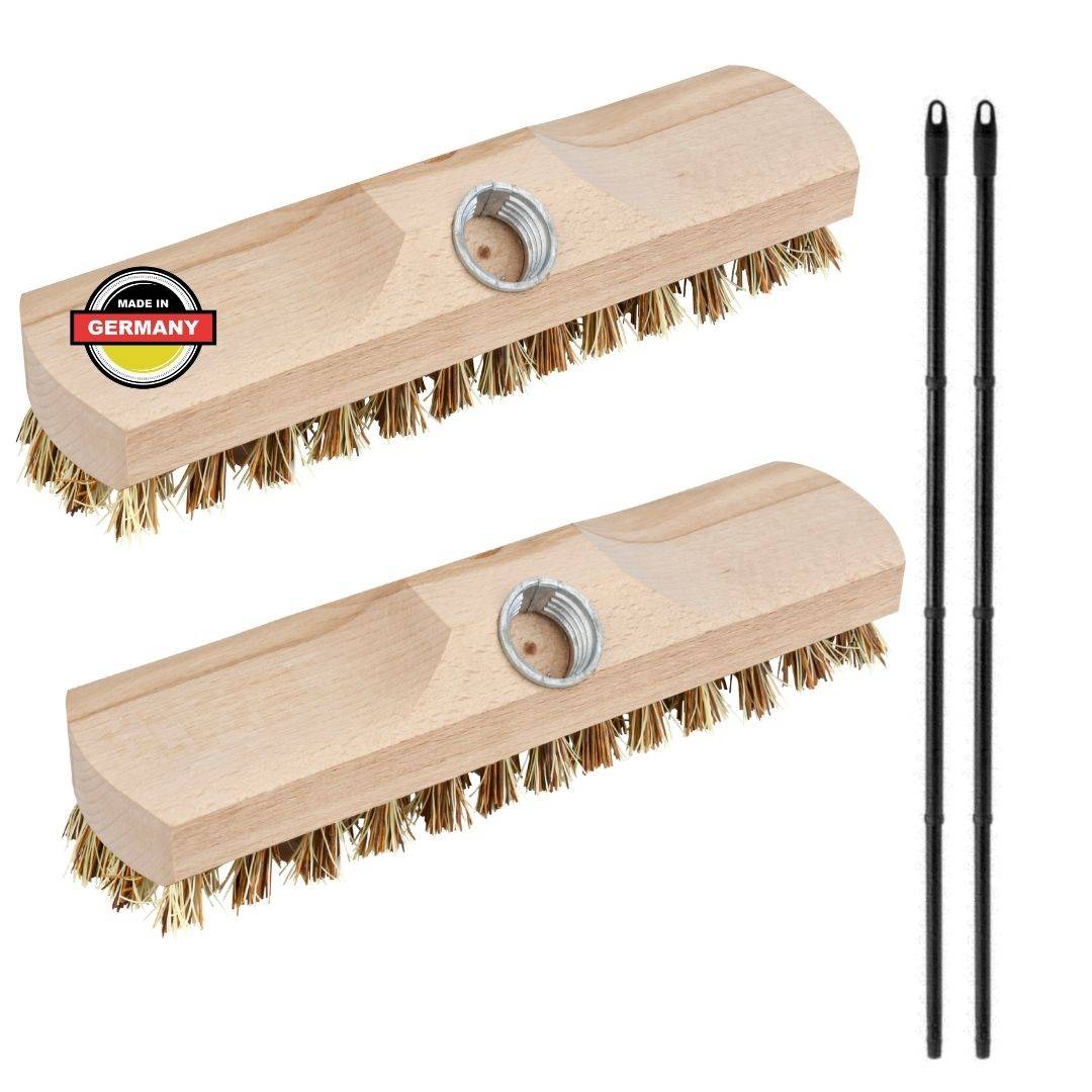 Novaliv 2x Wischer aus stabilem Holz mit Kunststoff-Borsten mit Gewinde und Steckstiel vierteilig - Union Boden-Bürste Ideal Reinigung von Balkon