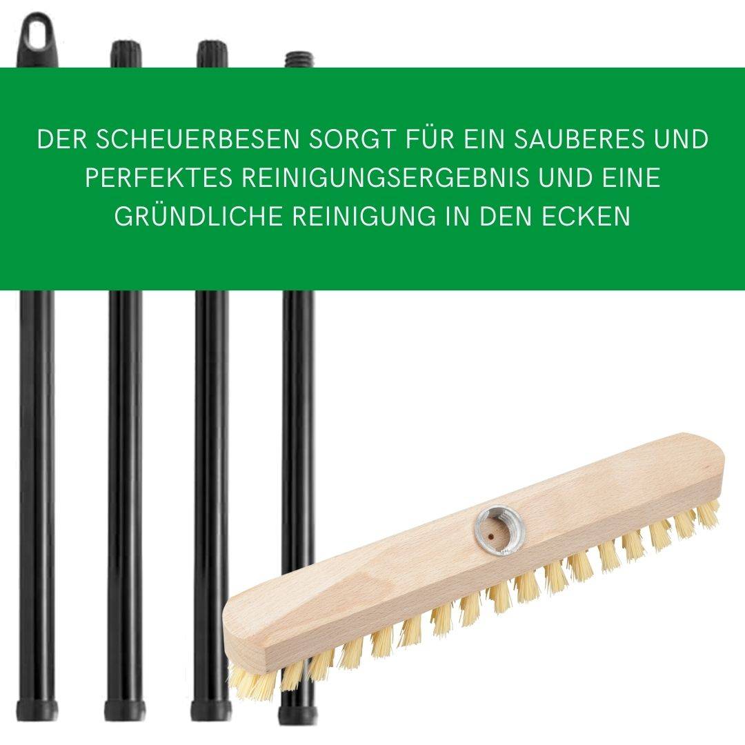 Novaliv 2x Wischer aus Holz mit Kunststoff-Borsten mit Gewinde und Steckstiel vierteilig - PPN Boden-Bürste Ideal für Reinigung von Balkon Terrasse