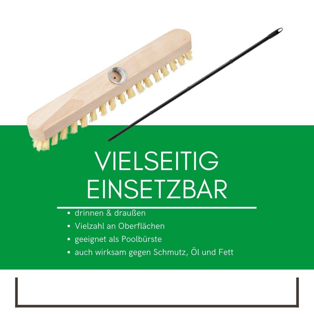 Novaliv 4x Scheuerbürste aus Holz mit PPN Borsten mit praktischen Steckstielen vierteilig- Wischer mit Gewinde robuste Scheuerbürsten Boden-Bürste