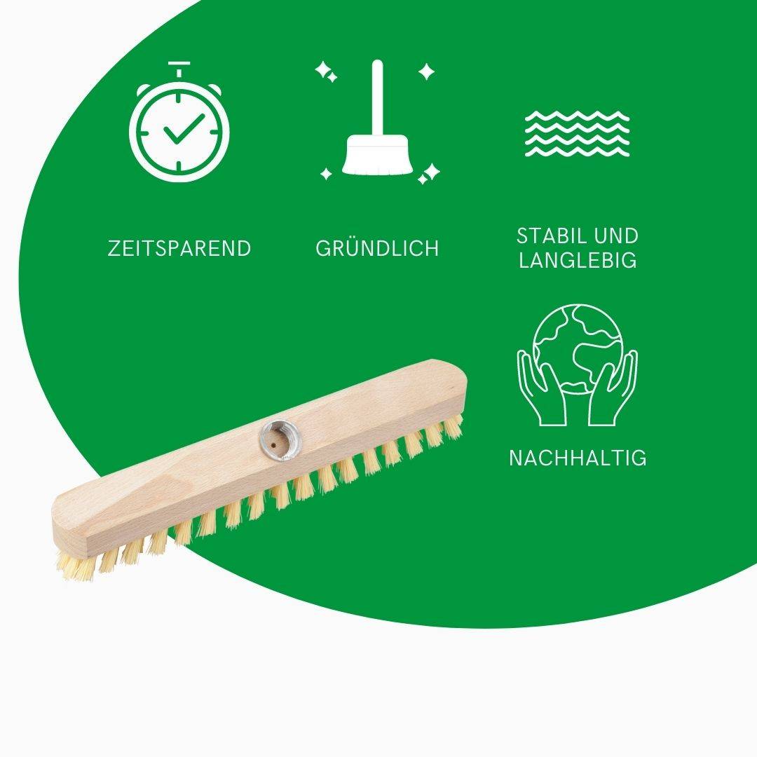 Novaliv 2x Wischer aus Holz mit Kunststoff-Borsten mit Gewinde und Steckstiel vierteilig - PPN Boden-Bürste Ideal für Reinigung von Balkon Terrasse