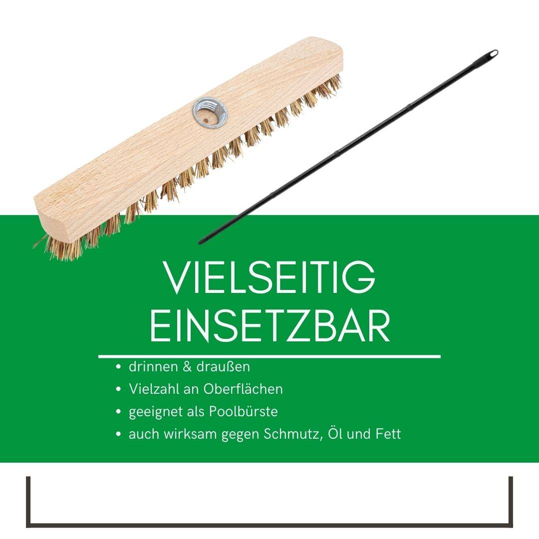Novaliv 2x Wischer aus stabilem Holz mit Kunststoff-Borsten mit Gewinde und Steckstiel vierteilig - Union Boden-Bürste Für Reinigung Balkon Terrasse