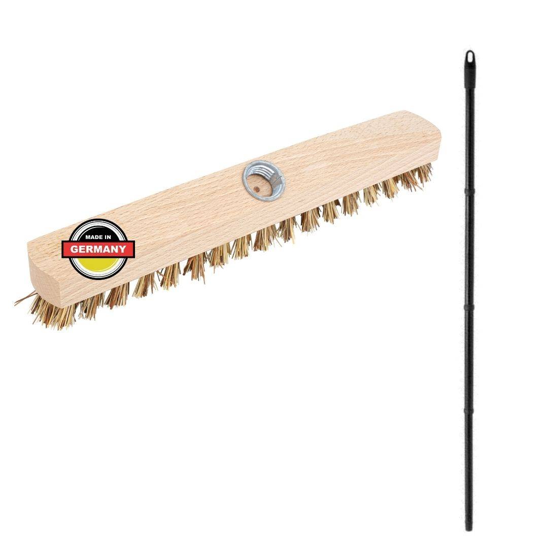 Schrubber aus Holz mit Borsten Wischer mit Gewinde und Steckstiel vierteilig - Scheuerbürste Union Boden-Bürste Ideal für Reinigung Balkon Terrasse