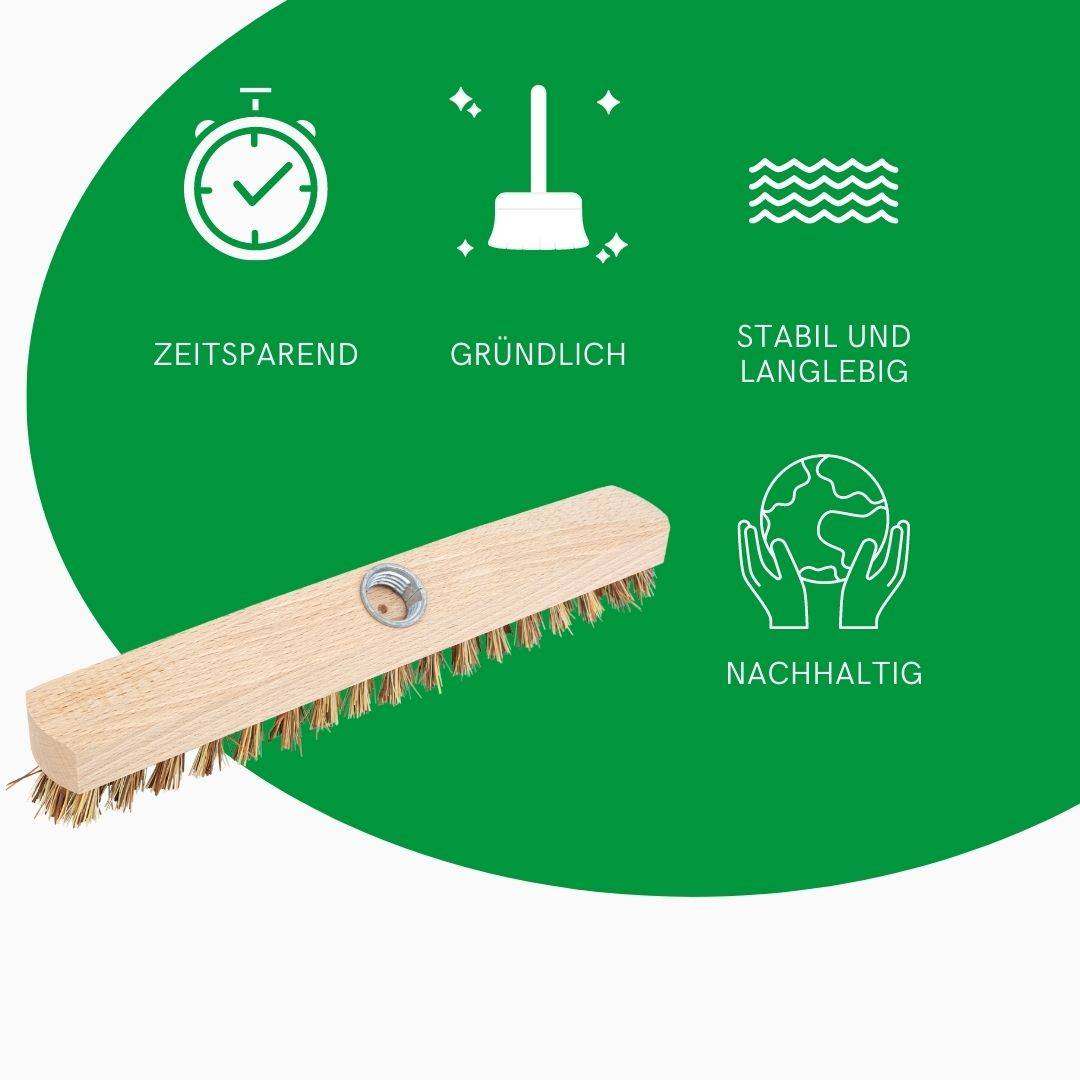 Novaliv 2x Wischer aus stabilem Holz mit Kunststoff-Borsten mit Gewinde und Steckstiel vierteilig - Union Boden-Bürste Für Reinigung Balkon Terrasse