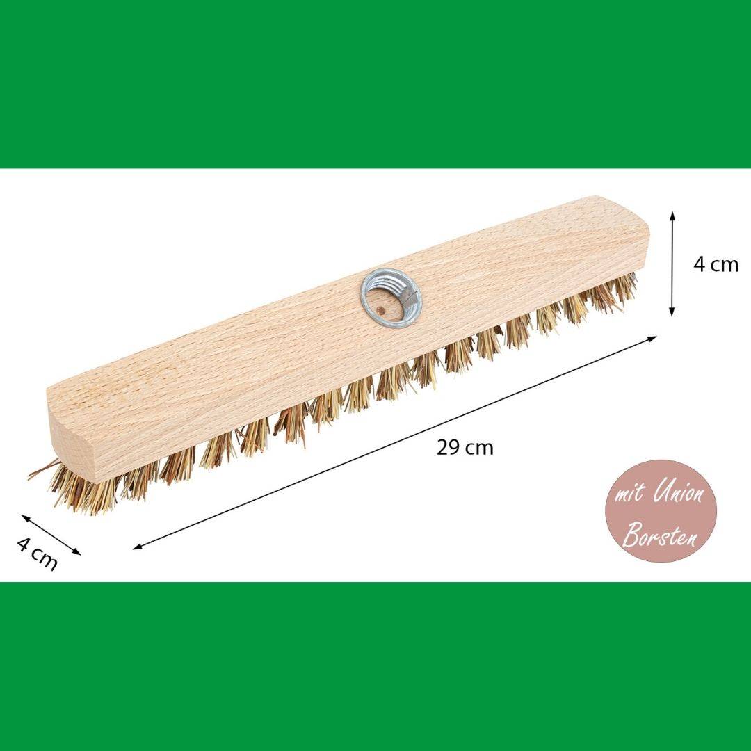Novaliv 2x Wischer aus stabilem Holz mit Kunststoff-Borsten mit Gewinde und Steckstiel vierteilig - Union Boden-Bürste Für Reinigung Balkon Terrasse