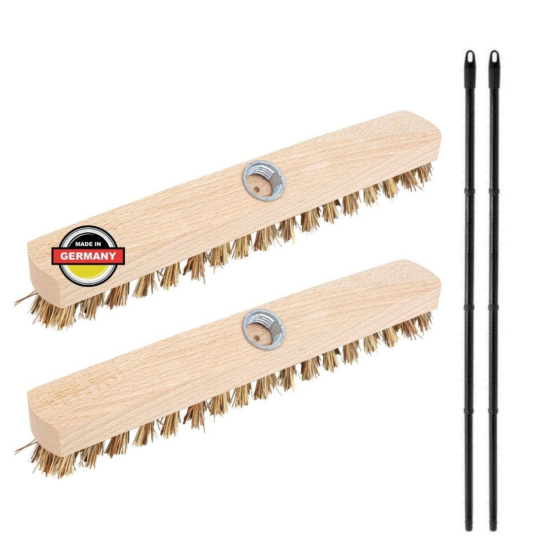 Novaliv 2x Wischer aus stabilem Holz mit Kunststoff-Borsten mit Gewinde und Steckstiel vierteilig - Union Boden-Bürste Für Reinigung Balkon Terrasse