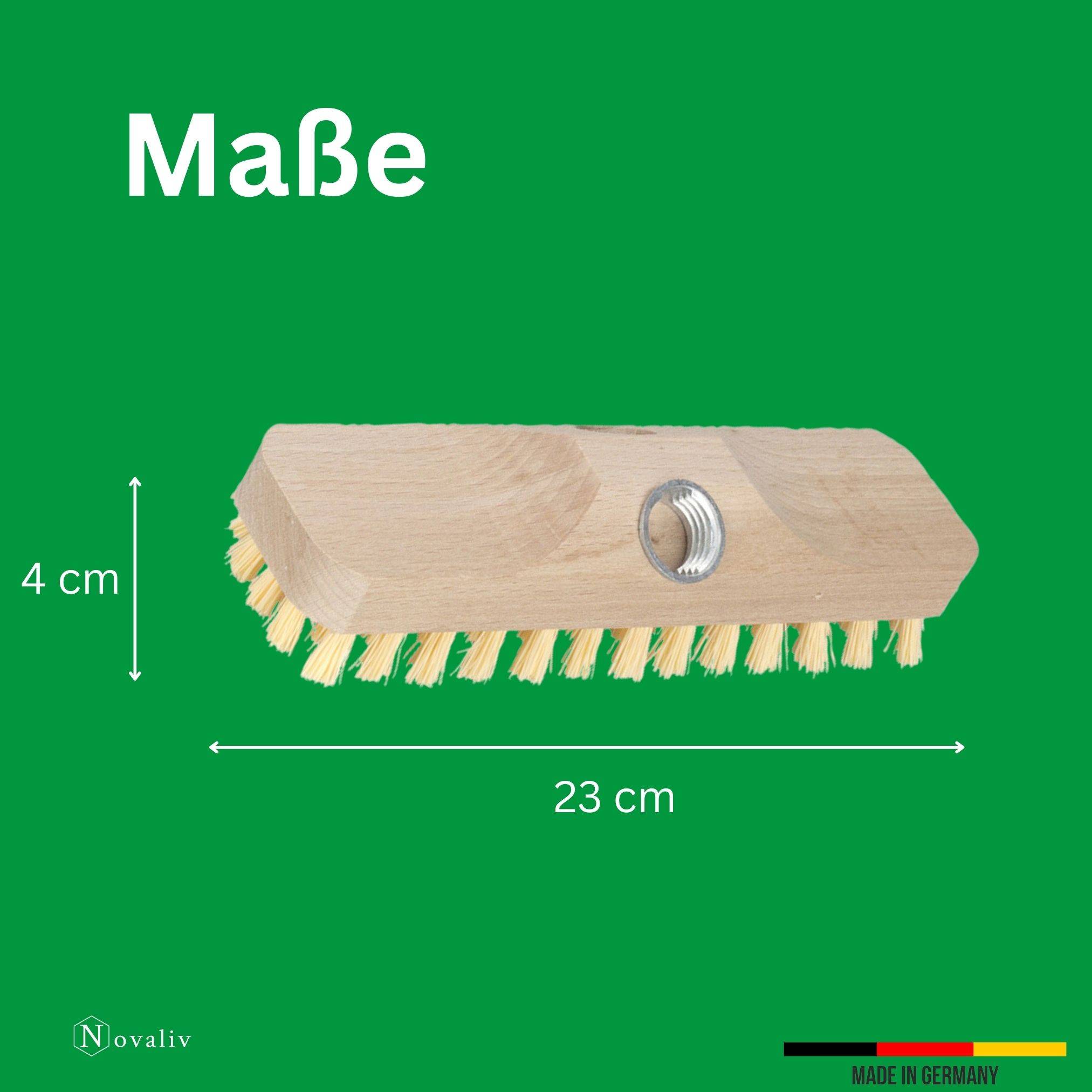 Novaliv 4x Scheuerbürste aus Holz mit PPN Borsten mit praktischen Schraub- Steckstielen vierteilig Wischer mit Gewinde robuste Scheuerbürsten Boden