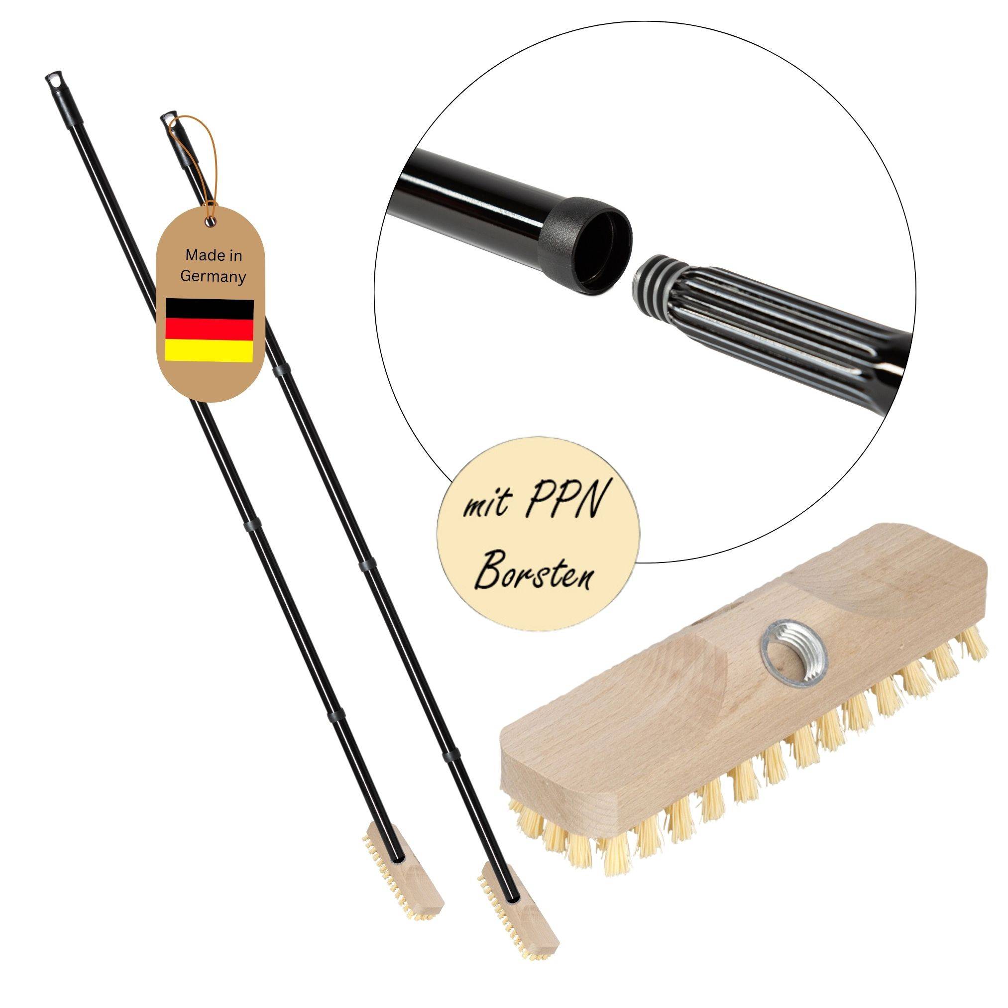Novaliv 2x Wischer aus Holz mit Kunststoff Borsten mit Gewinde und Schraub- Steckstiel vierteilig PPN Boden Bürste Ideal für Reinigung von Balkon Te