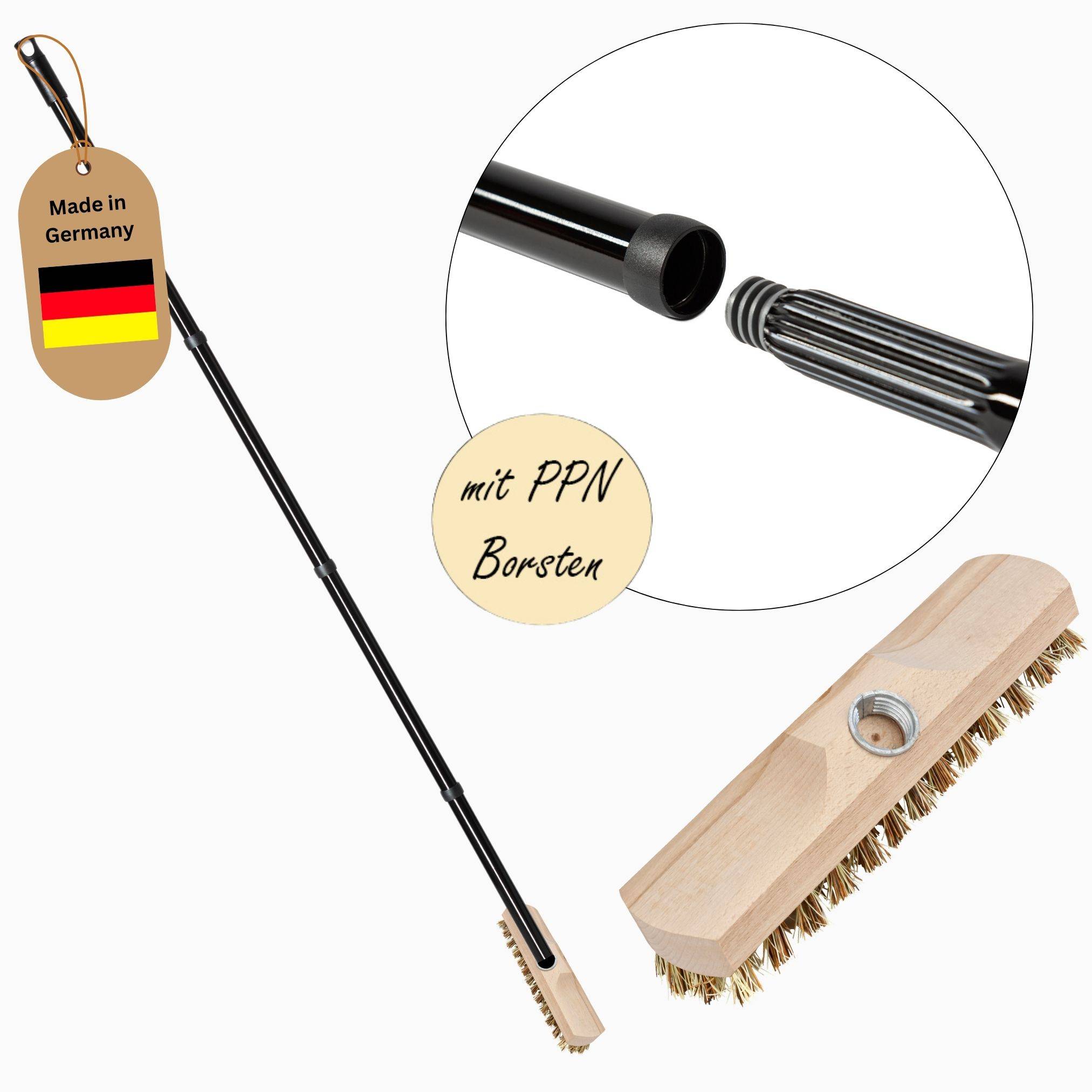 Schrubber aus Holz mit Borsten Wischer mit Gewinde und Schraub- Steckstiel vierteilig Scheuerbürste Union Boden Bürste Ideal Reinigung von Balkon Te