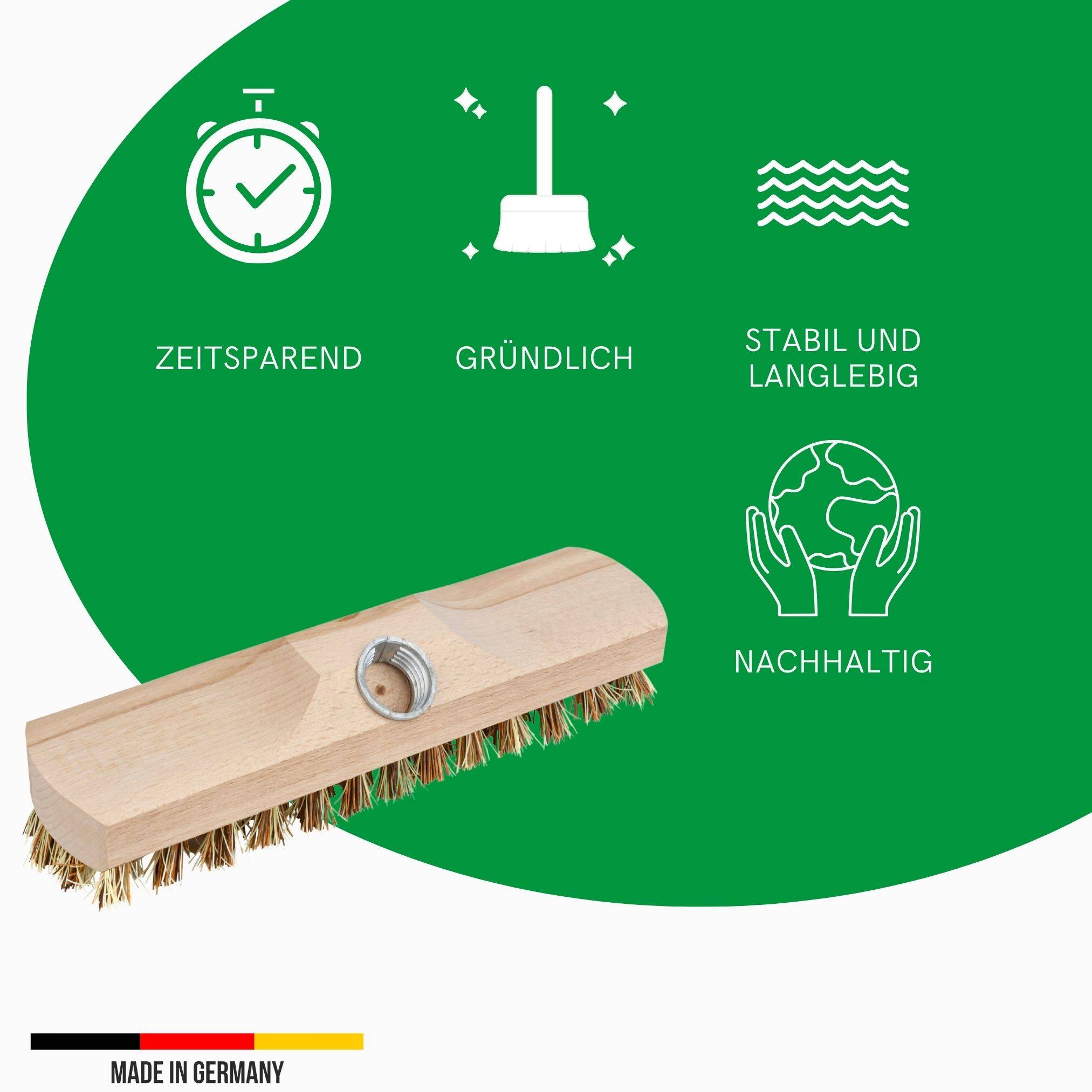 Novaliv 4x Schrubber aus Holz mit Union Borsten und Schraub- Steckstiel vierteilig Wischer mit Gewinde Scheuerbürste Boden Bürste Indoor Outdoor Bes