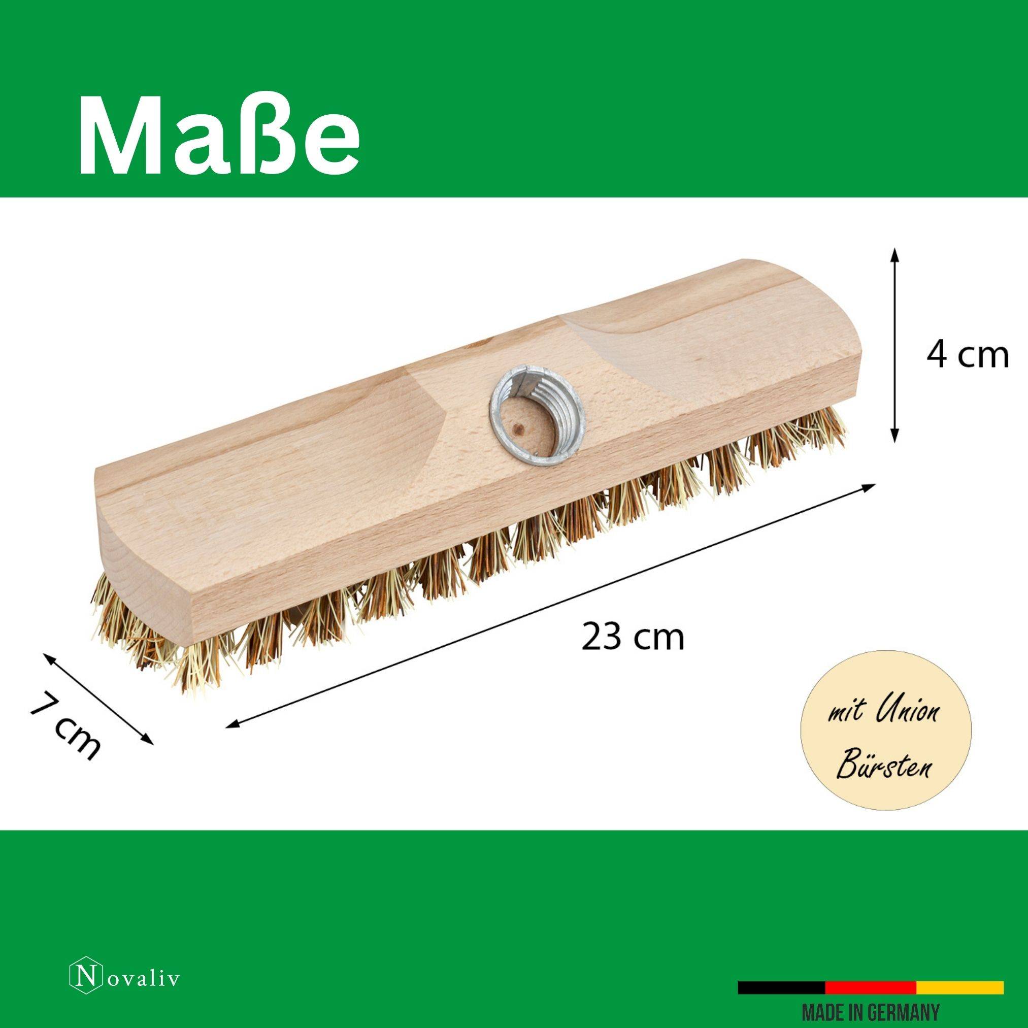 Novaliv 4x Schrubber aus Holz mit Union Borsten und Schraub- Steckstiel vierteilig Wischer mit Gewinde Scheuerbürste Boden Bürste Indoor Outdoor Bes