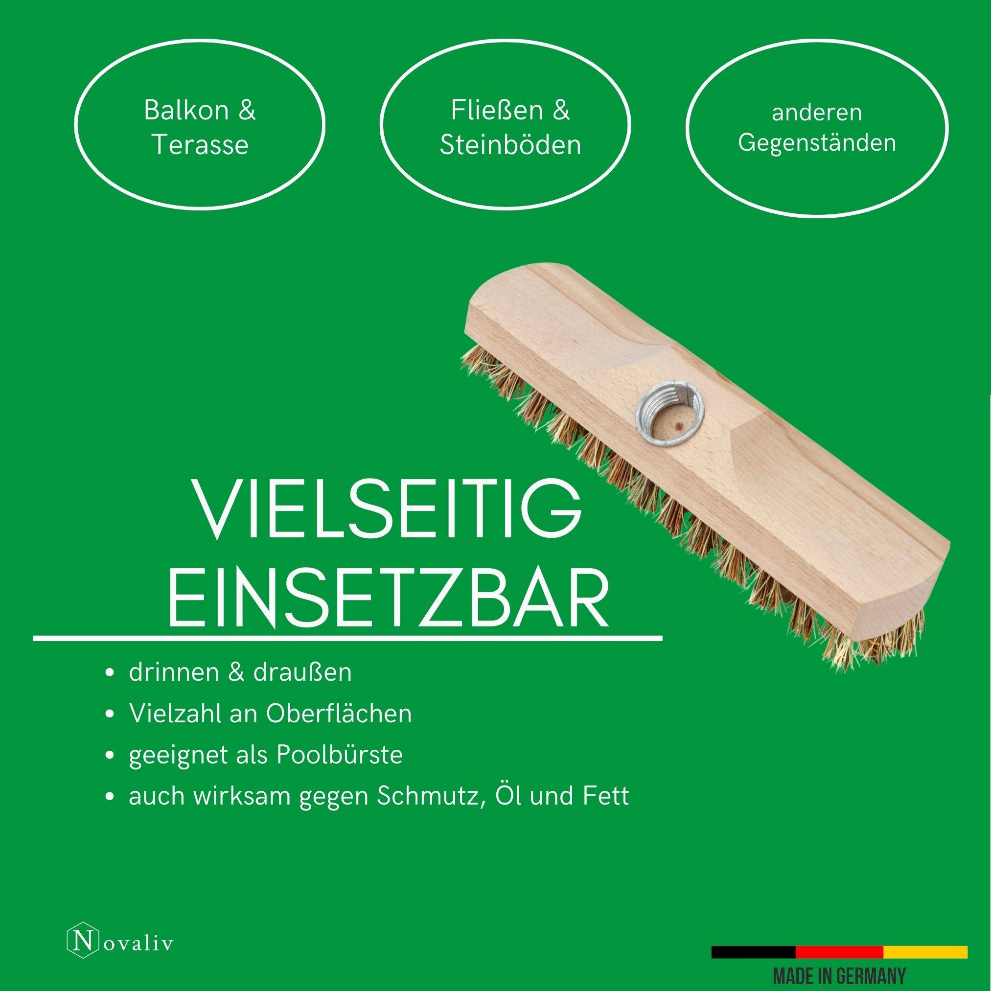 Schrubber aus Holz mit Borsten Wischer mit Gewinde und Schraub- Steckstiel vierteilig Scheuerbürste Union Boden Bürste Ideal Reinigung von Balkon Te