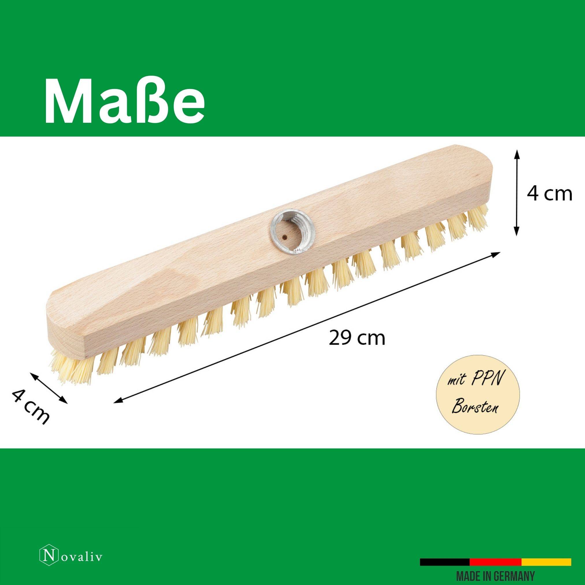Novaliv 4x Scheuerbürste aus Holz Klein PPN Borsten mit praktischen Schraub- Steckstielen vierteilig Wischer mit Gewinde robuste Scheuerbürsten Bode