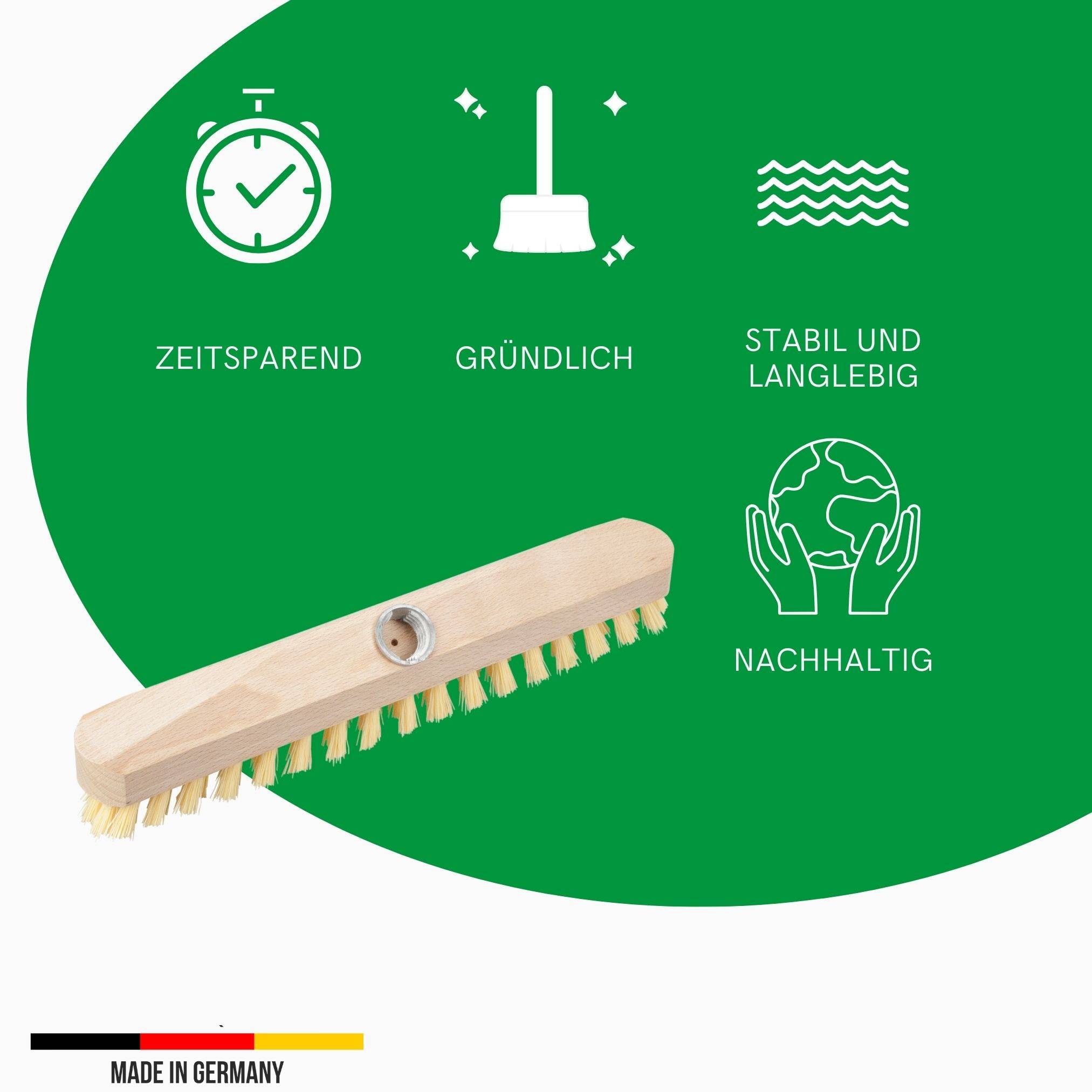 Novaliv 2x Wischer aus Holz Klein Kunststoff Borsten mit Gewinde und Schraub- Steckstiel vierteilig PPN Boden Bürste Ideal für Reinigung von Balkon