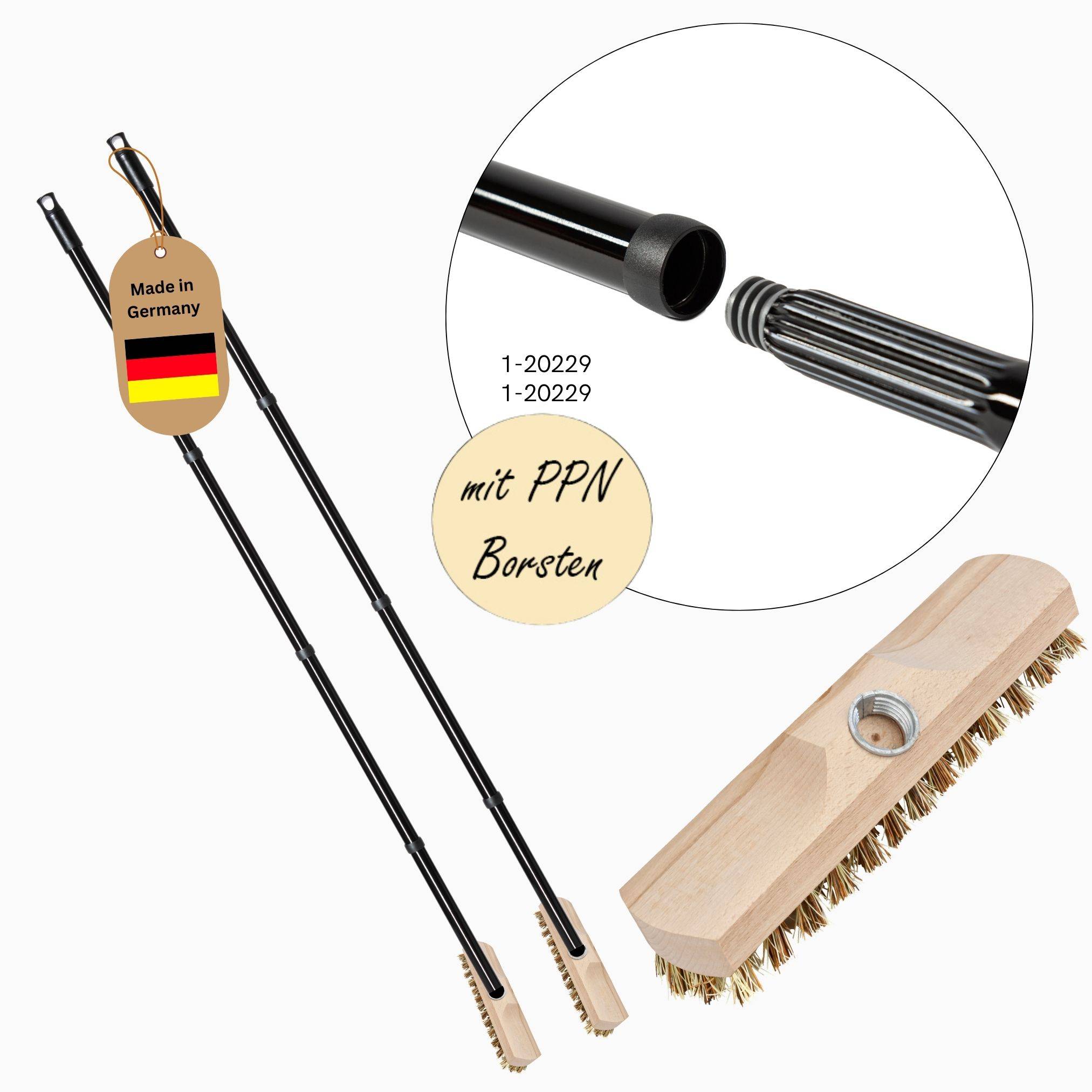 Novaliv 2x Wischer aus stabilem Holz mit Kunststoff Borsten mit Gewinde und Schraub- Steckstiel vierteilig Union Boden Bürste Ideal Reinigung von