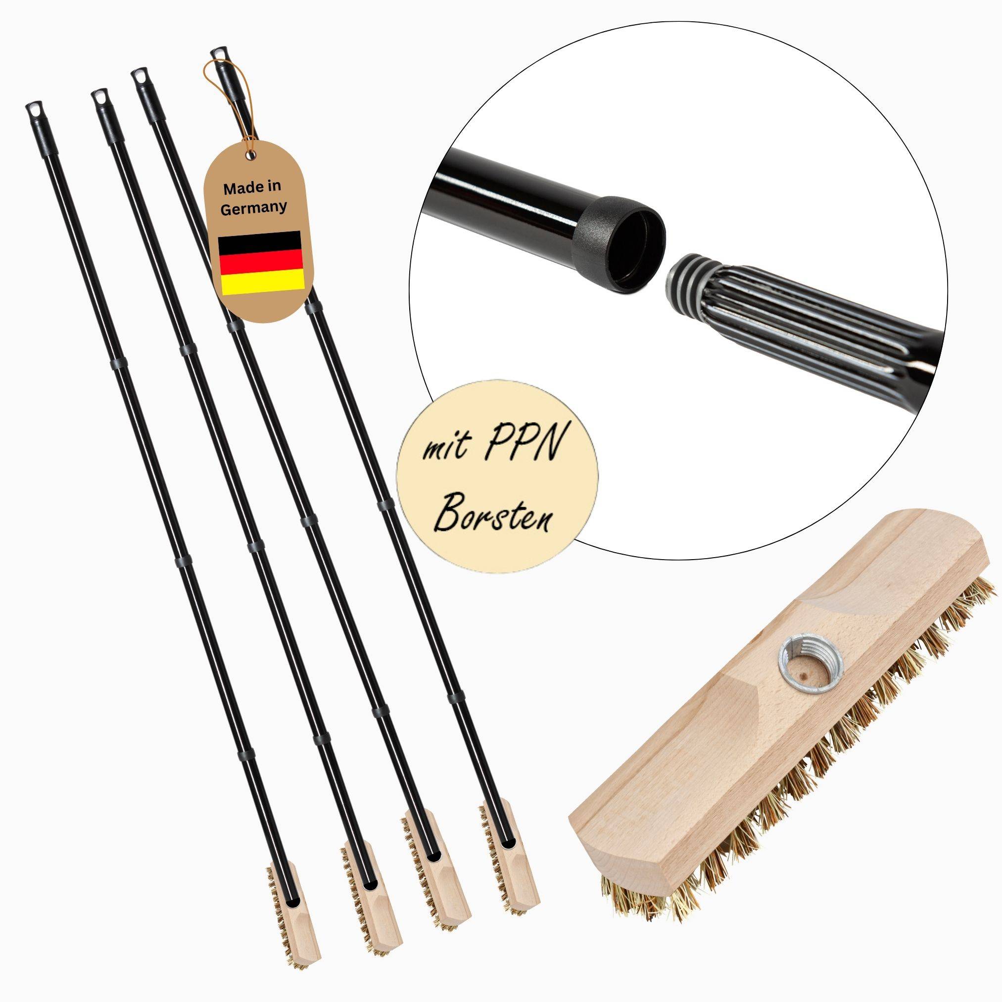 Novaliv 4x Schrubber aus Holz mit Union Borsten und Schraub- Steckstiel vierteilig Wischer mit Gewinde Scheuerbürste Boden Bürste Indoor Outdoor Bes