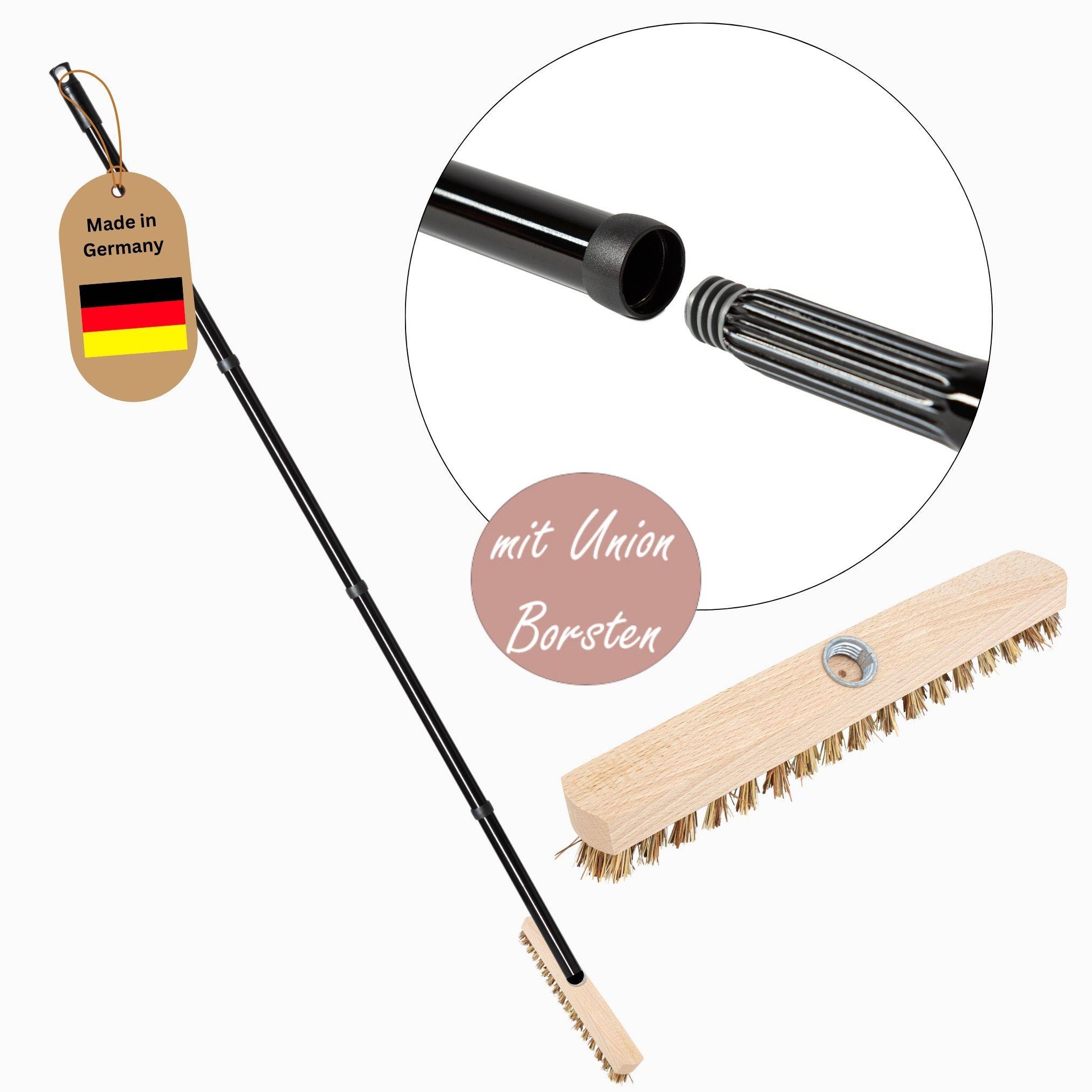 Schrubber aus Holz mit Borsten Wischer mit Gewinde und Schraub- Steckstiel vierteilig Scheuerbürste Union Boden Bürste Ideal für Reinigung Balkon