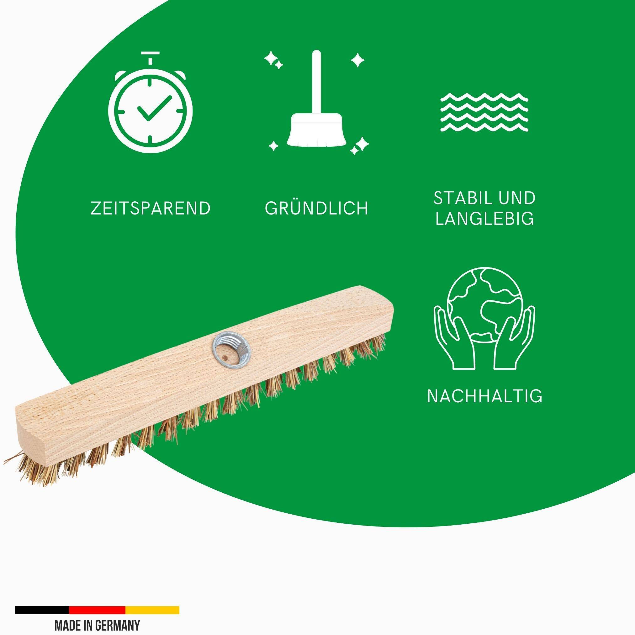 Schrubber aus Holz mit Borsten Wischer mit Gewinde und Schraub- Steckstiel vierteilig Scheuerbürste Union Boden Bürste Ideal für Reinigung Balkon