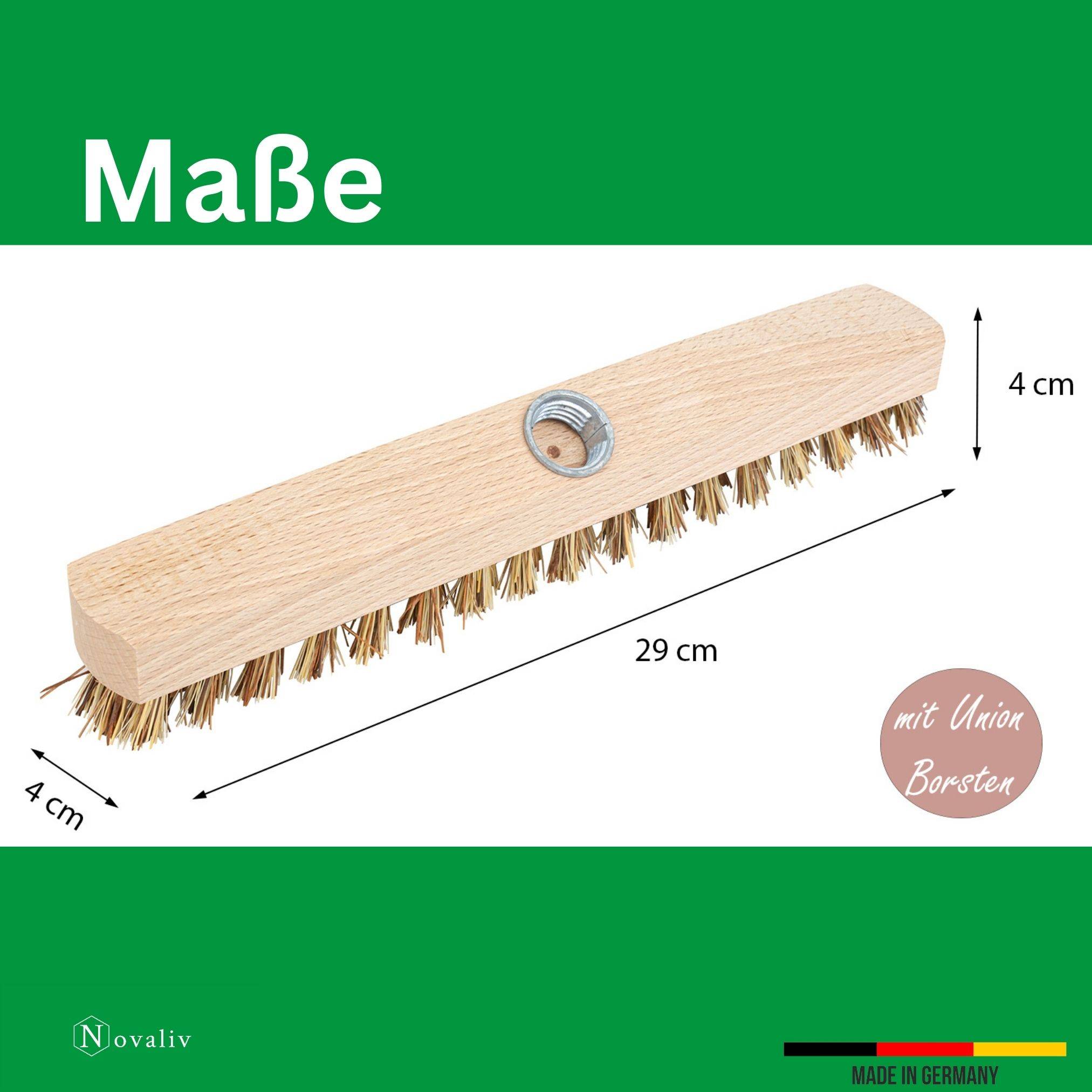 Schrubber aus Holz mit Borsten Wischer mit Gewinde und Schraub- Steckstiel vierteilig Scheuerbürste Union Boden Bürste Ideal für Reinigung Balkon