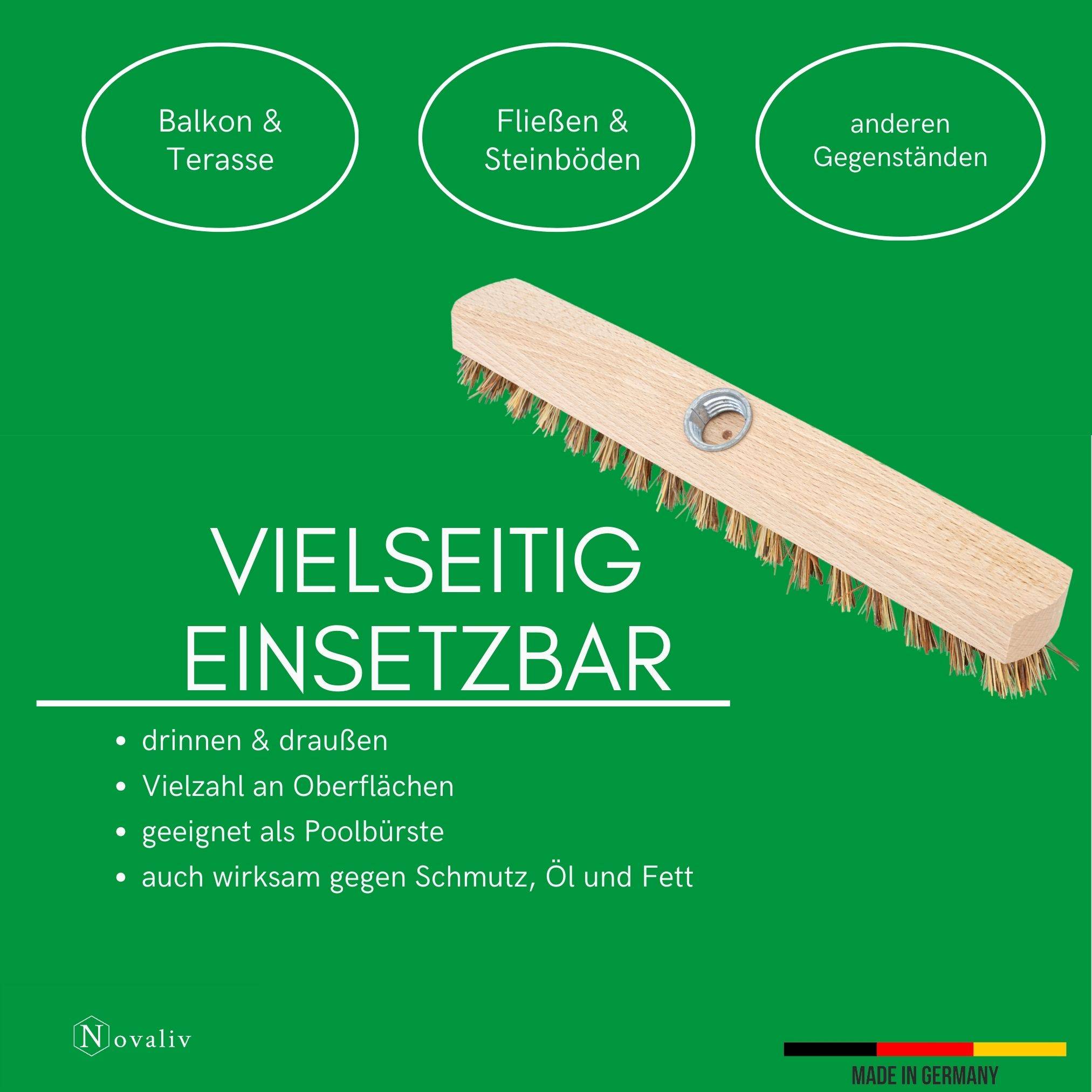 Novaliv 2x Wischer aus stabilem Holz mit Kunststoff Borsten mit Gewinde und Schraub- Steckstiel vierteilig Union Boden Bürste Für Reinigung Balkon