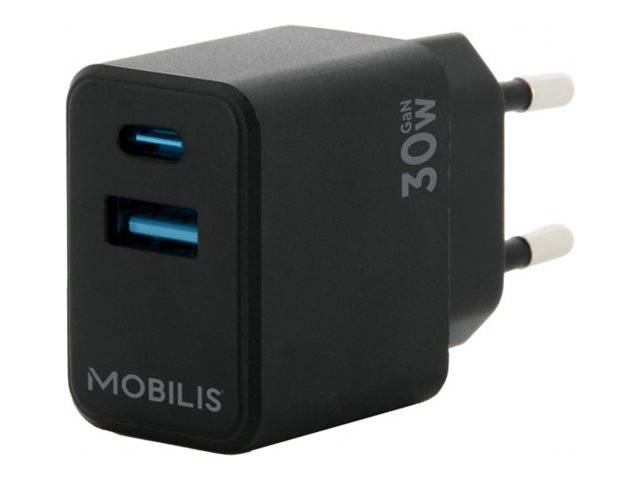Mobilis - Netzteil - schnell, GaN - 30 Watt - Quick Charge, PD/PPS - 2 Ausgabeanschlussstellen (24 pin USB-C, USB)