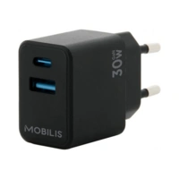 Mobilis - Netzteil - schnell, GaN - 30 Watt - Quick Charge, PD/PPS - 2 Ausgabeanschlussstellen (24 pin USB-C, USB) Mobilis - Netzteil - schnell, GaN - 30 Watt - Quick Charge, PD/PPS - 2 Ausgabeanschlussstellen (24 pin USB-C, USB)