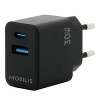Mobilis - Netzteil - schnell, GaN - 30 Watt - Quick Charge, PD/PPS - 2 Ausgabeanschlussstellen (24 pin USB-C, USB)