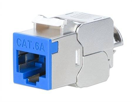 INTELLINET Cat6a 10G Slimline Keystone-Modul, geschirmt und werkzeuglos, blau Netzwerk-Infrastruktur