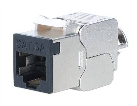 INTELLINET Cat6a 10G Slimline Keystone-Modul, geschirmt und werkzeuglos, schwarz Keystones &