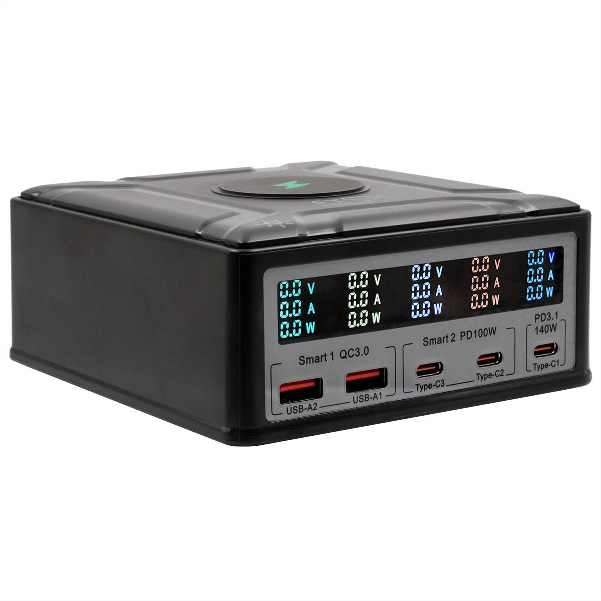 EXSYS EX-1107 Multiport High Power Charger mit QI 15W und USB-C PD mit max. 260W