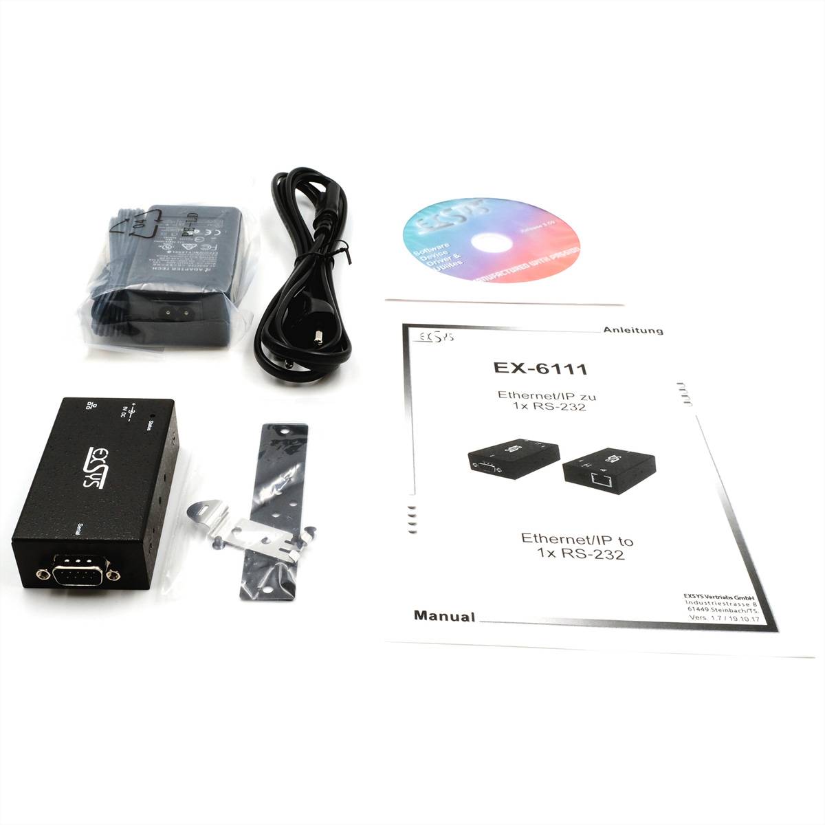 EXSYS EX-6111-2PoE 1 Ethernet PoE zu 1 x Seriell RS-232 inkl Netzteil