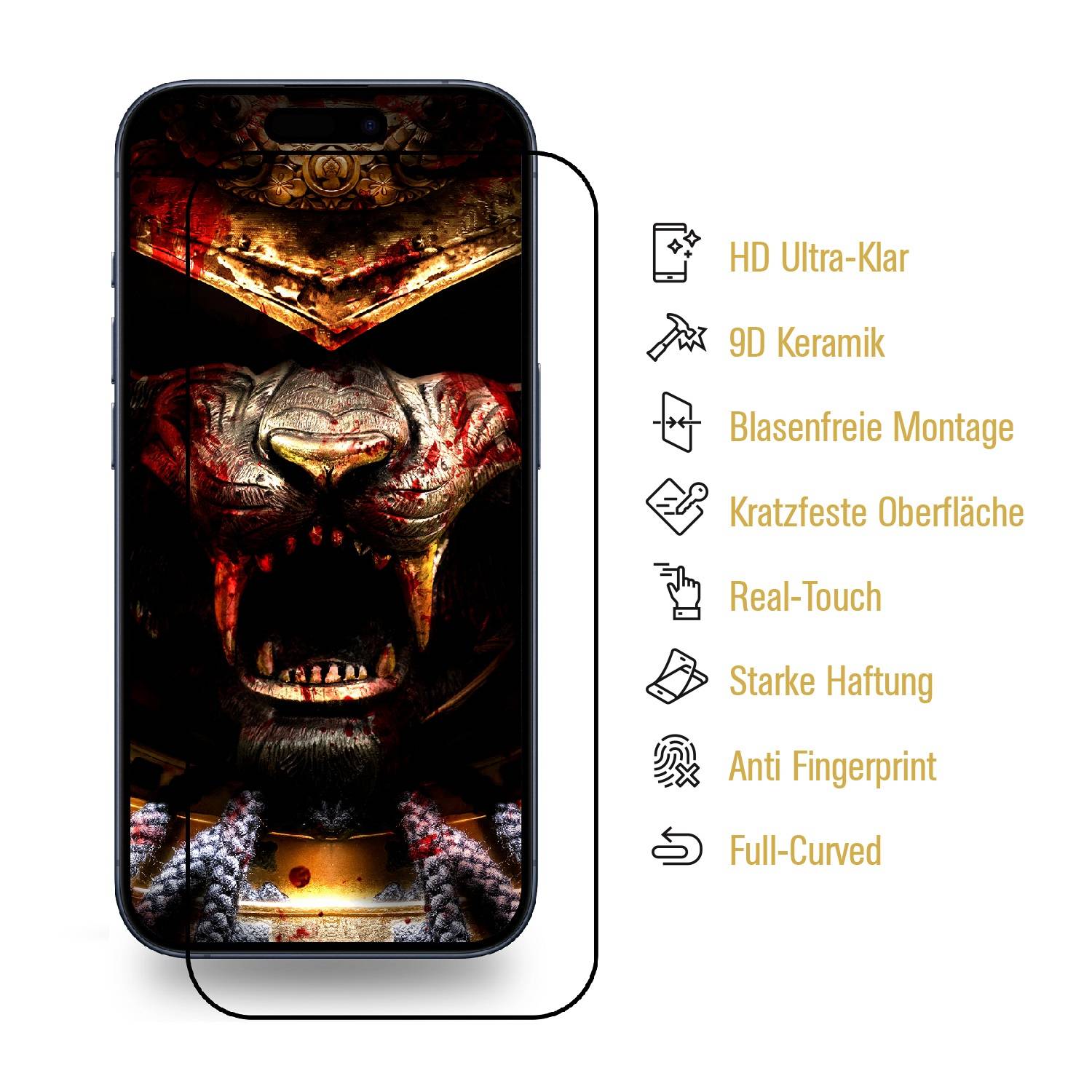3x Keramik-Glass für iPhone 16 FULL COVER 3D KLAR Displayschutz Schutzglas Schutzfolie Panzerfolie Panzerglas Screen-Protector