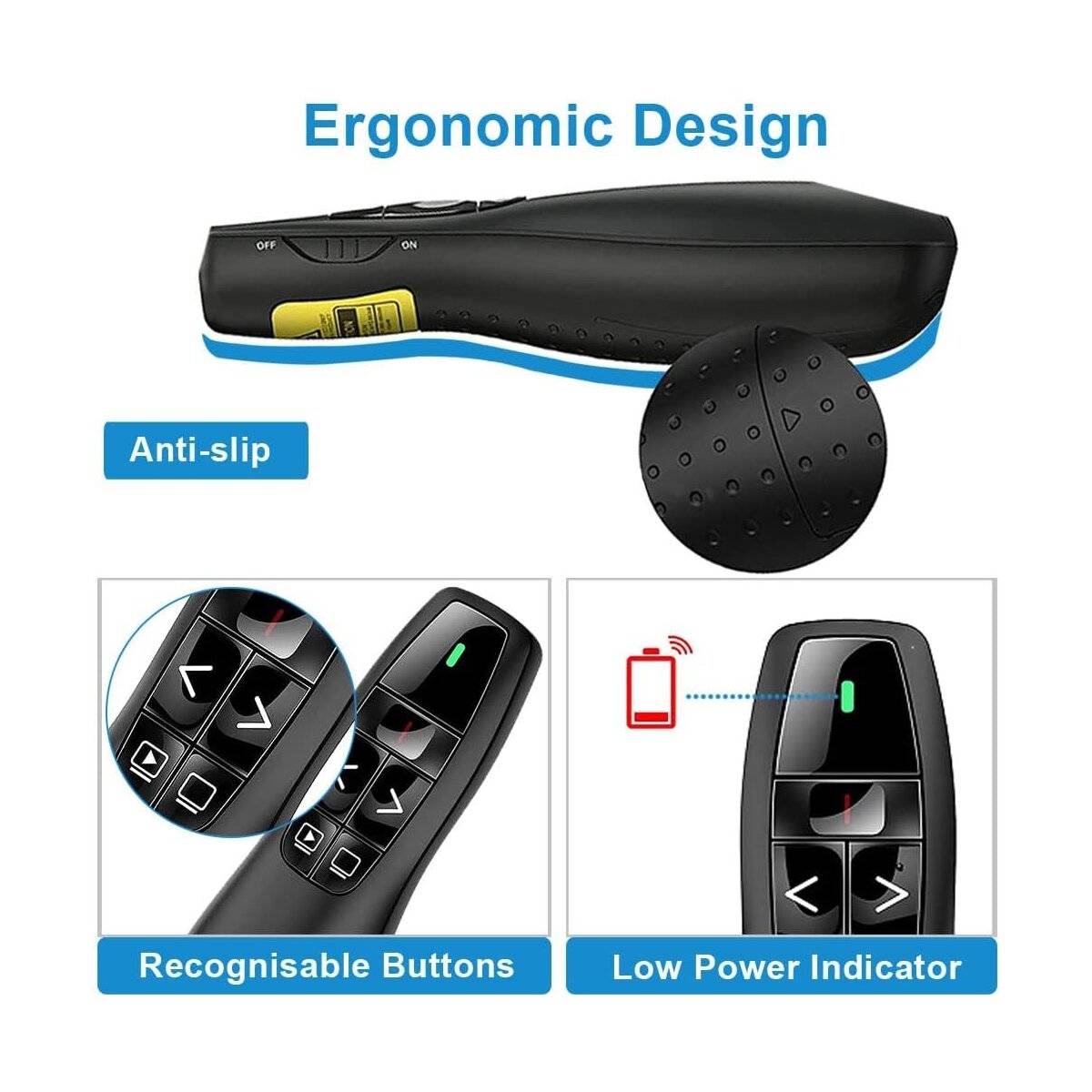 Ergonomisch Wireless Presenter für Präsentationen Fernbedienung Laptop Powerpoint, 2.4GHz