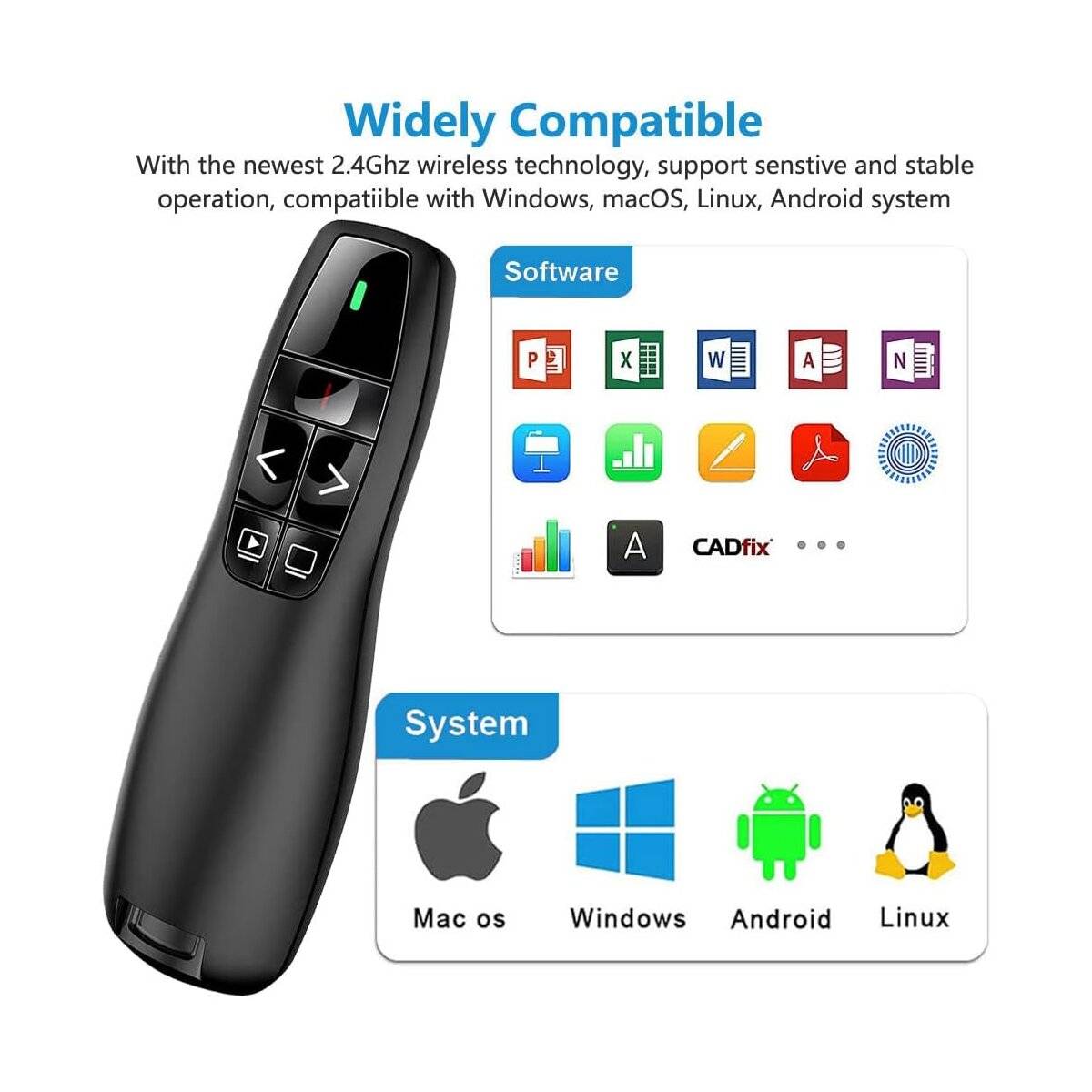 Ergonomisch Wireless Presenter für Präsentationen Fernbedienung Laptop Powerpoint, 2.4GHz
