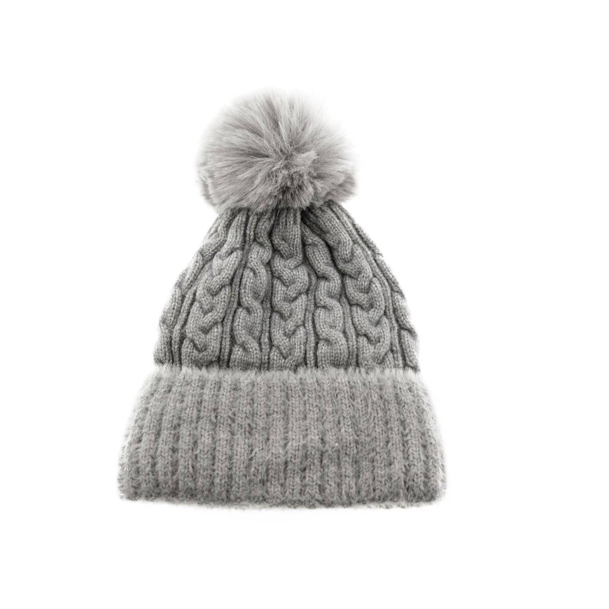 Wintermütze mit Flechtmuster OneSize mit Innenfutter - warmhaltend & kuschelig Grau