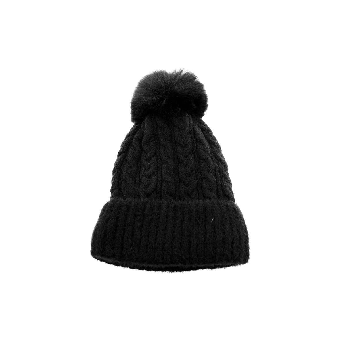 Wintermütze mit Flechtmuster OneSize mit Innenfutter - warmhaltend & kuschelig Schwarz