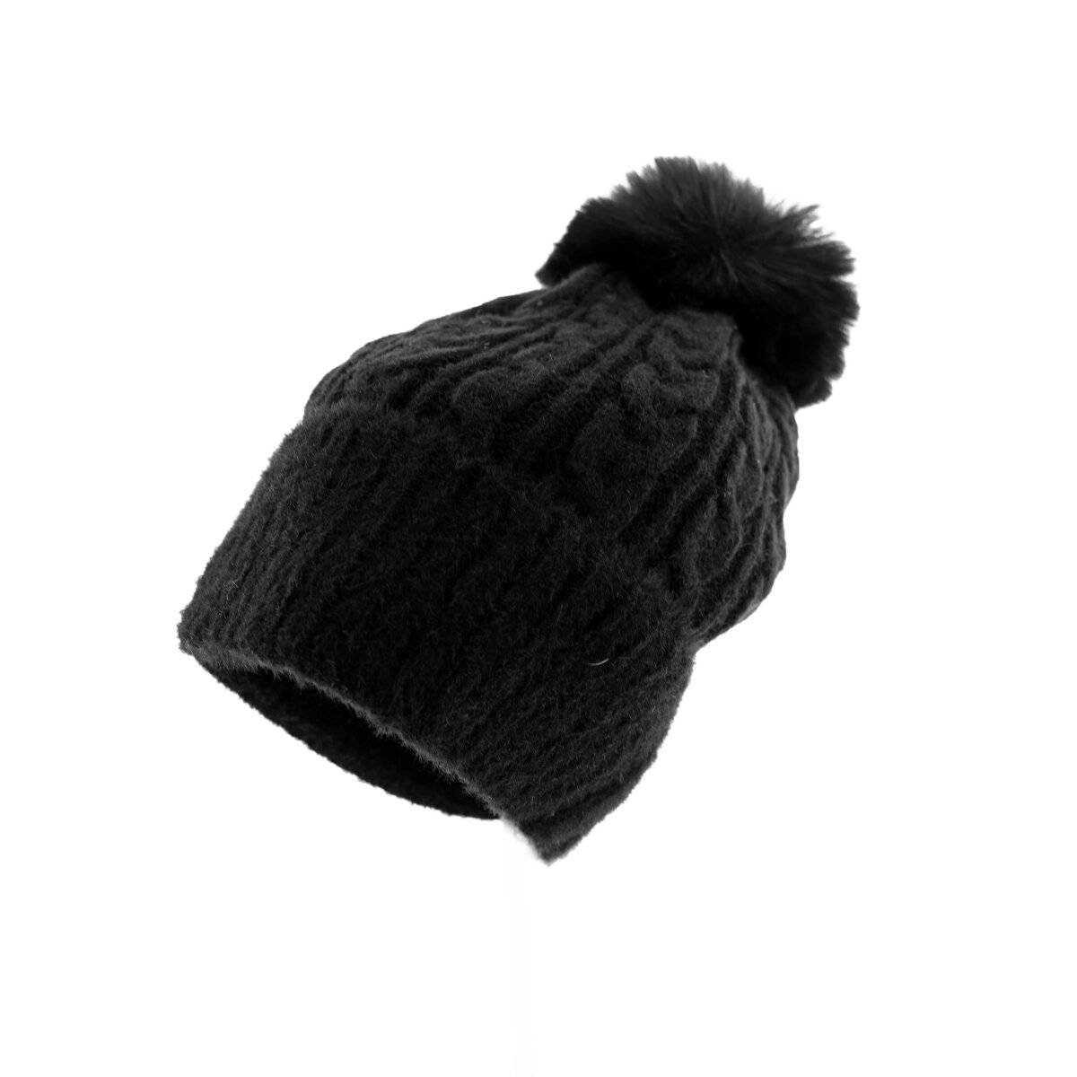 Wintermütze mit Flechtmuster OneSize mit Innenfutter - warmhaltend & kuschelig Schwarz