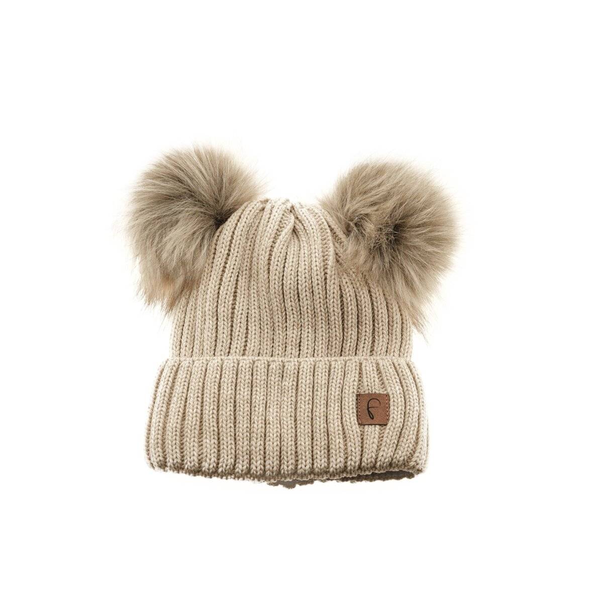 Stylische Wintermütze mit Doppel-Bommel mit Innenfutter ideal für Kalte Tage Beige