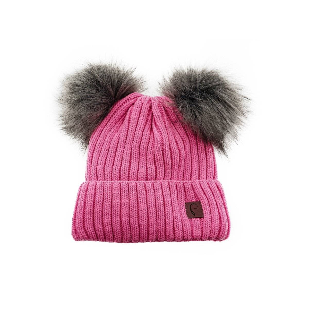 Stylische Wintermütze mit Doppel-Bommel mit Innenfutter ideal für Kalte Tage Pink