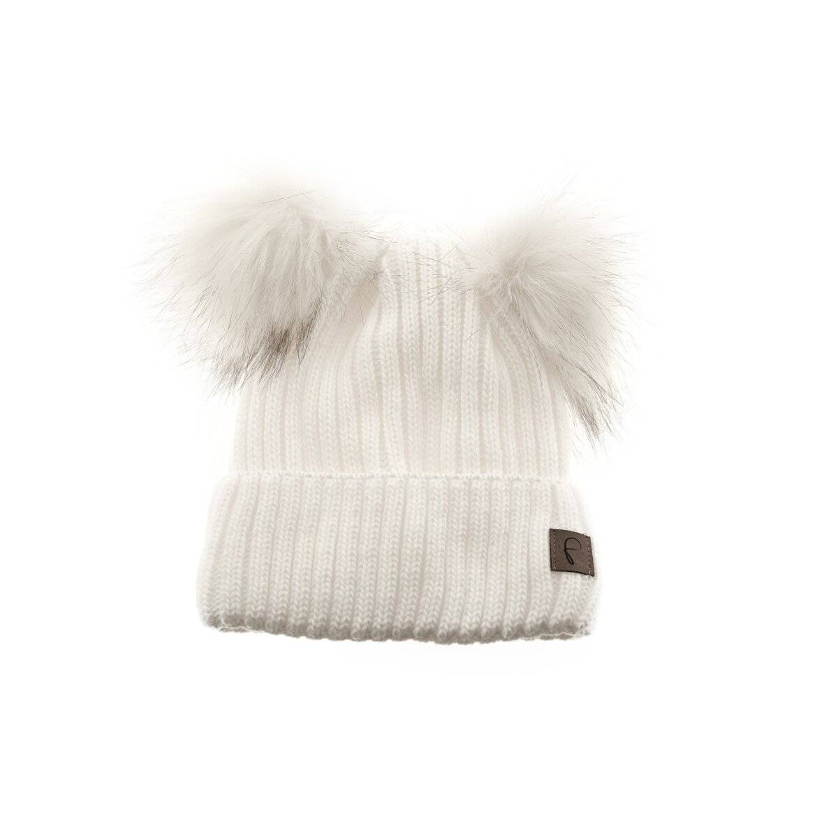 Stylische Wintermütze mit Doppel-Bommel mit Innenfutter ideal für Kalte Tage Cremeweiß