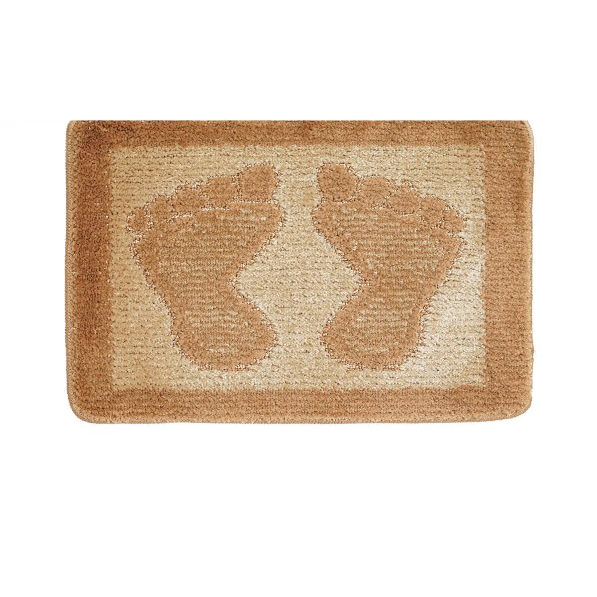 Badvorleger 60x40 cm Badematte rutschfeste Fußmatte mit Fußmotiv Duschvorleger Braun