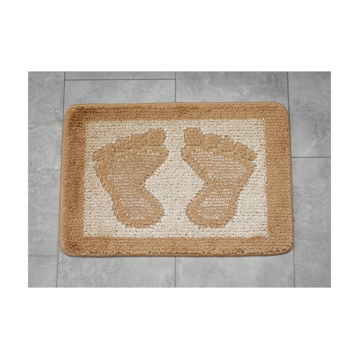 Badvorleger 60x40 cm Badematte rutschfeste Fußmatte mit Fußmotiv Duschvorleger Braun
