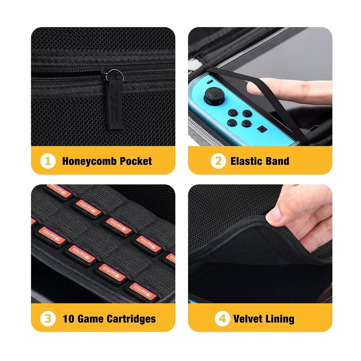 Switch-Hülle kompatibel mit Nintendo Switch Hartschalen-Switch-Reisehülle mit 10 Fächern