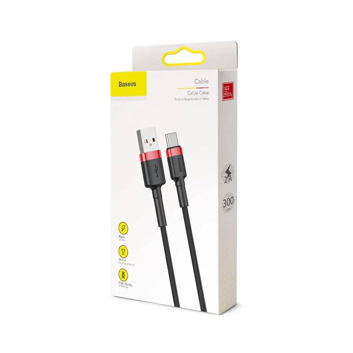 TYP-C KABEL 300CM - Baseus CAFULE Lade-/Datenkabel 3 m mit USB/USB-C Anschluss Schwarz/Rot