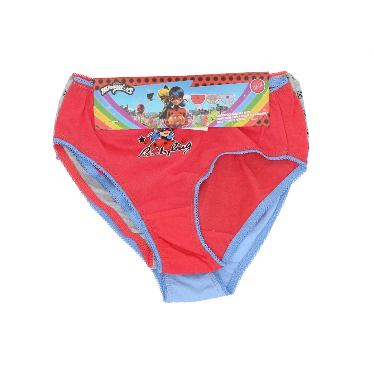 Miraculous Ladybug 3 Pack Unterhosen 100% Baumwolle für Mädchen 110/116 cm