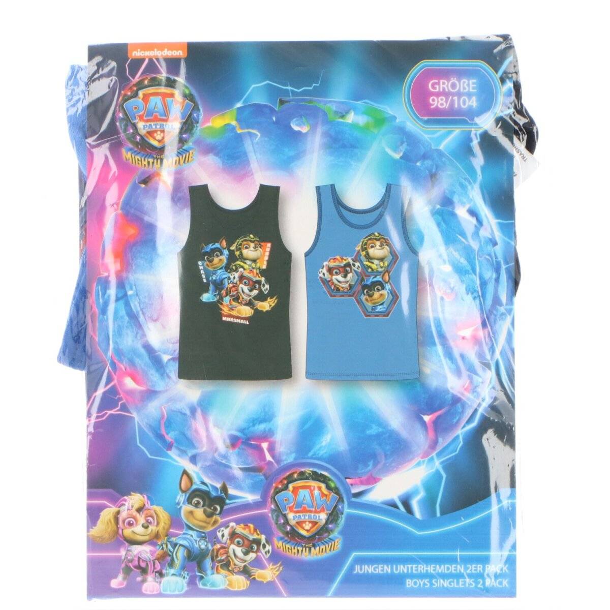 Paw Patrol Unterhemd Shirt 2er Pack 100% Baumwolle in Schwarz & Blau Unterwäsche 98/104 cm