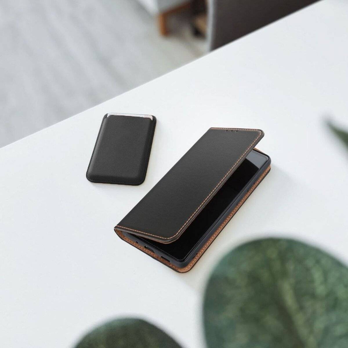 Smart Pro Echt Leder Hülle Tasche kompatibel mit iPhone 16 Schwarz
