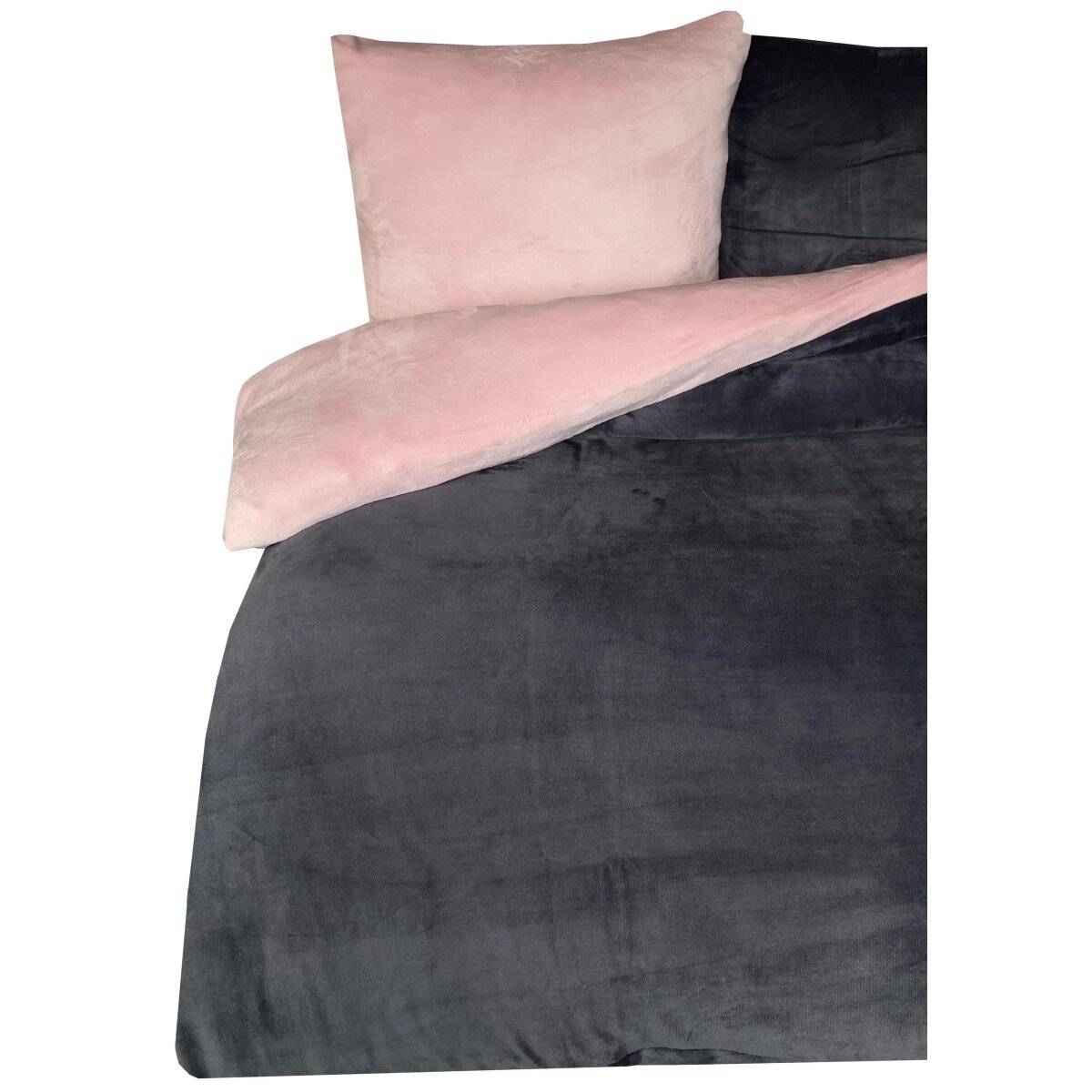 Moderne Plüschbettwäsche mit Reißverschluss - einfarbig, wendbar & warmhaltend Rosa 135x200cm + 80x80cm Kissenbezug