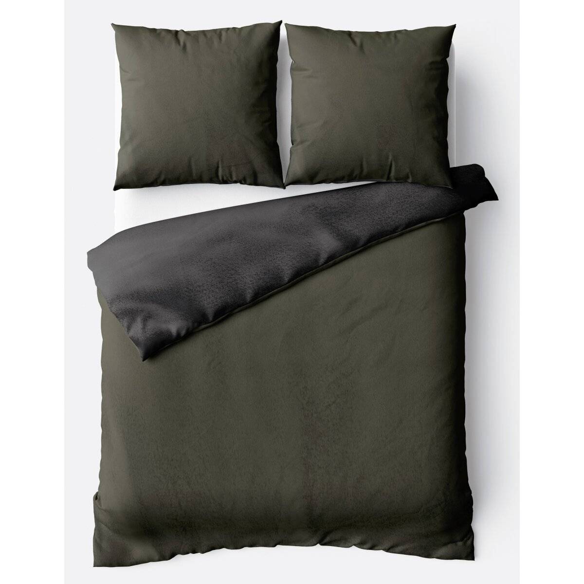 Moderne Plüschbettwäsche mit Reißverschluss - einfarbig, wendbar & warmhaltend Grün 135x200cm + 80x80cm Kissenbezug
