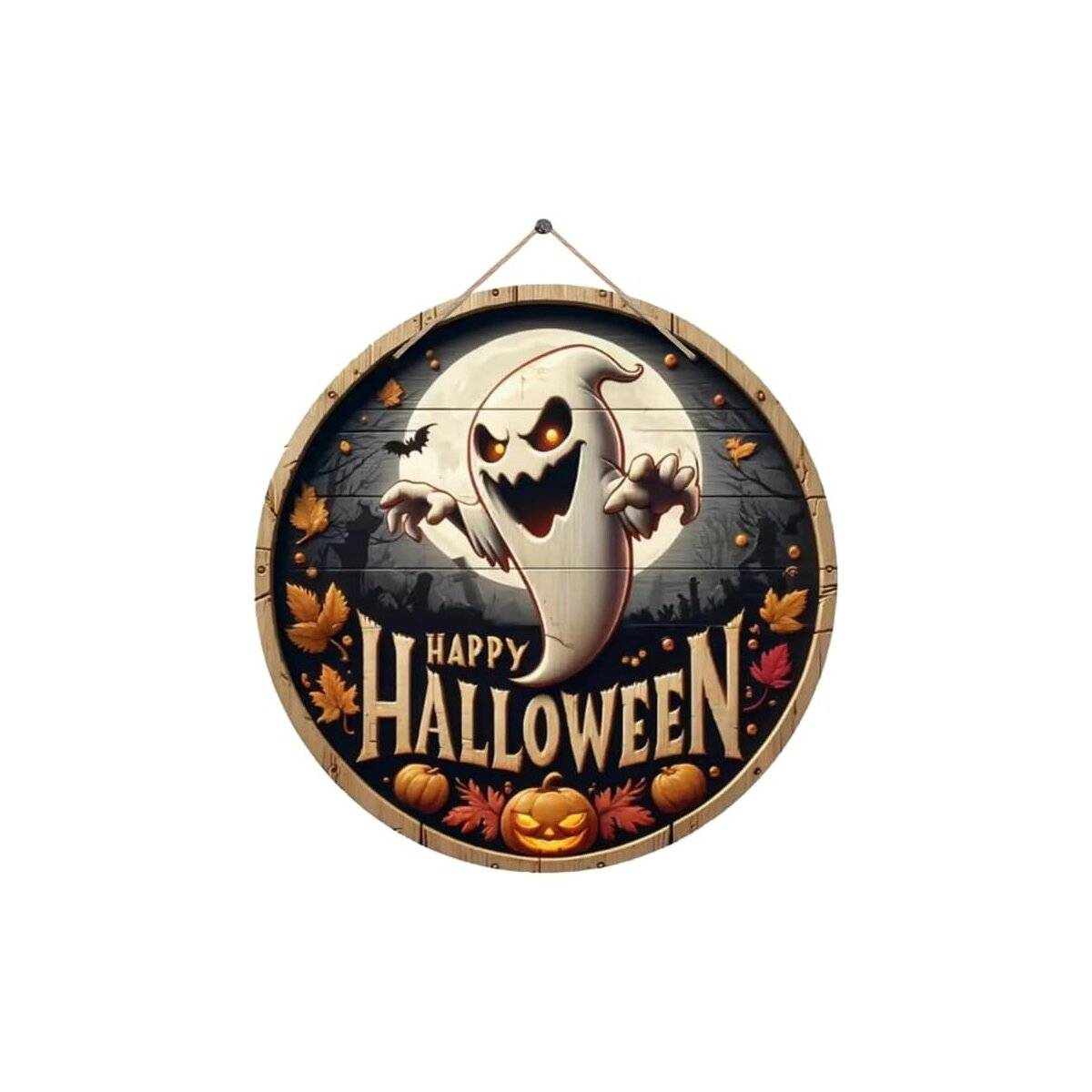 Halloween Geist Türschild Deko aus Holz, Happy Halloween, Willkommensschild Fröhliches Halloween Eingangstür