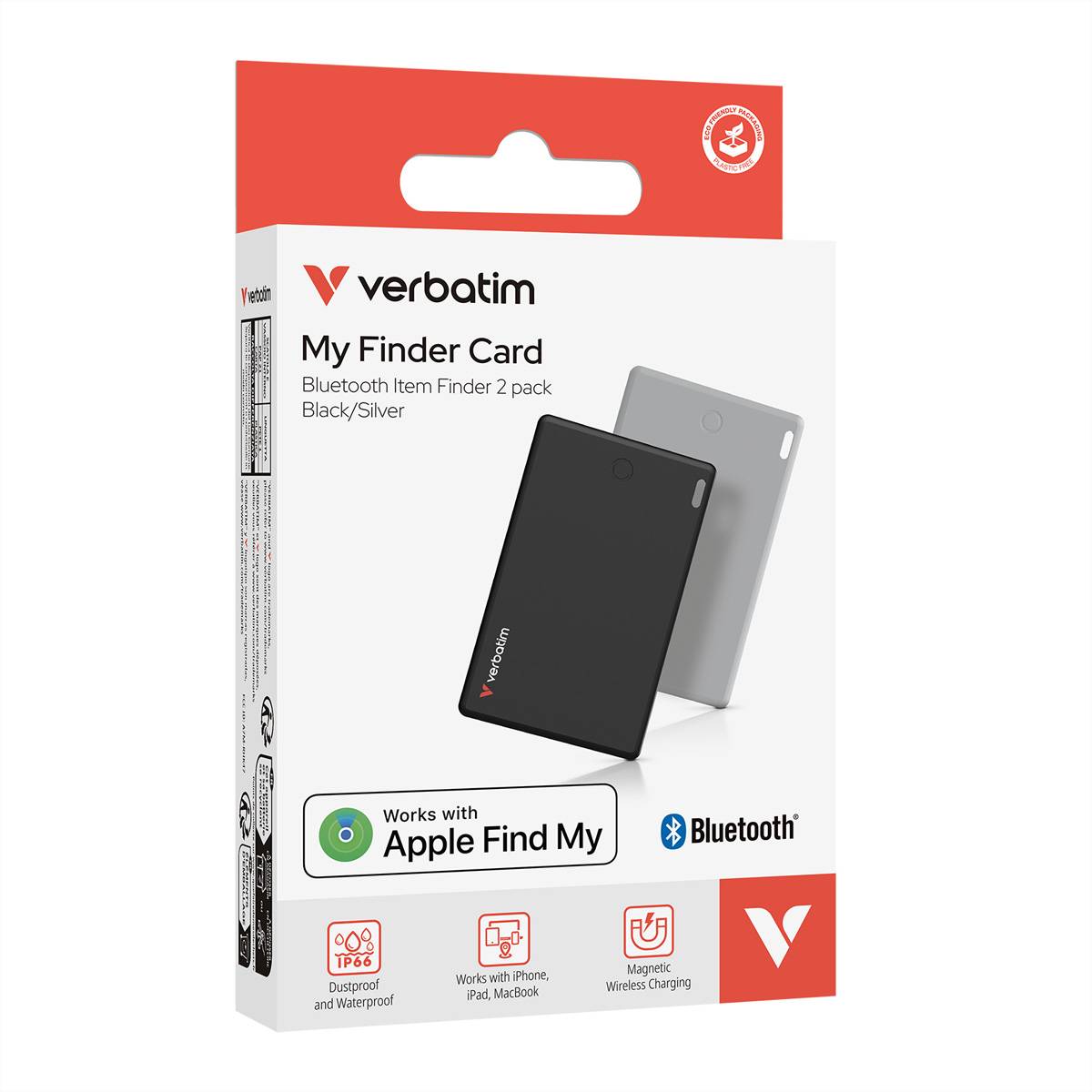 Verbatim My Finder - Anti-Verlust Bluetooth-Tag für Handy, Tablet - Schwarz, Silber (Packung mit 2)